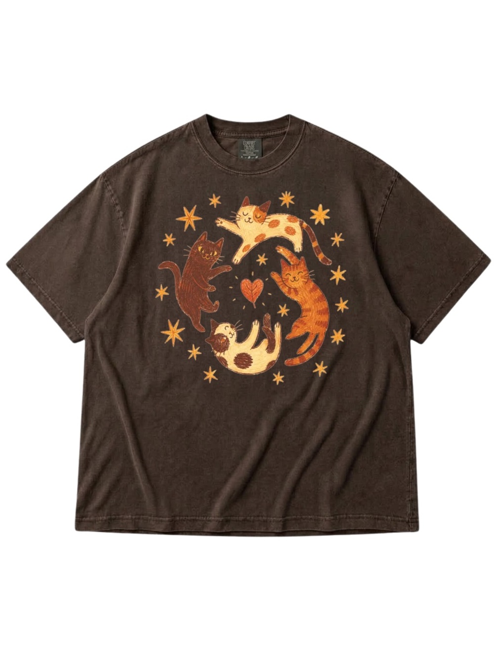 Comfort Colors Espresso Short-Sleeve Tee with Orange Cat Circle Graphic